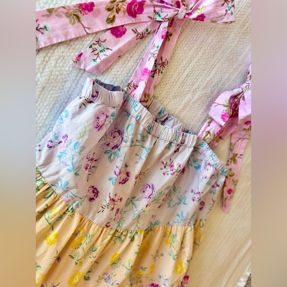 LOVESHACKFANCY Jeanne Pastel Floral Tiered Bow Strap Mini Dress 100% Cotton ~SM - Picture 15 of 16